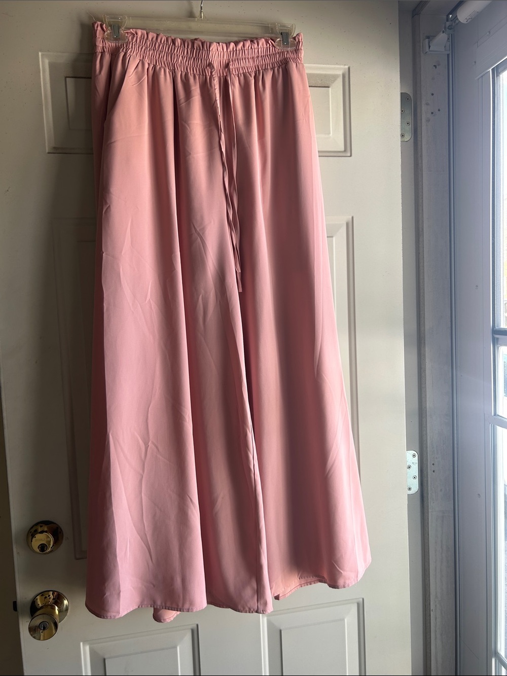 Flowy Pink Wide-Leg Skirt-Pants with Drawstring Waist